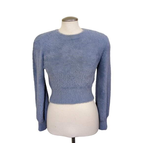 Sunday Best Aritzia Kitten Sweater Womens S Blue Fuzzy Pullover Balloon Sleeve - Picture 1 of 8